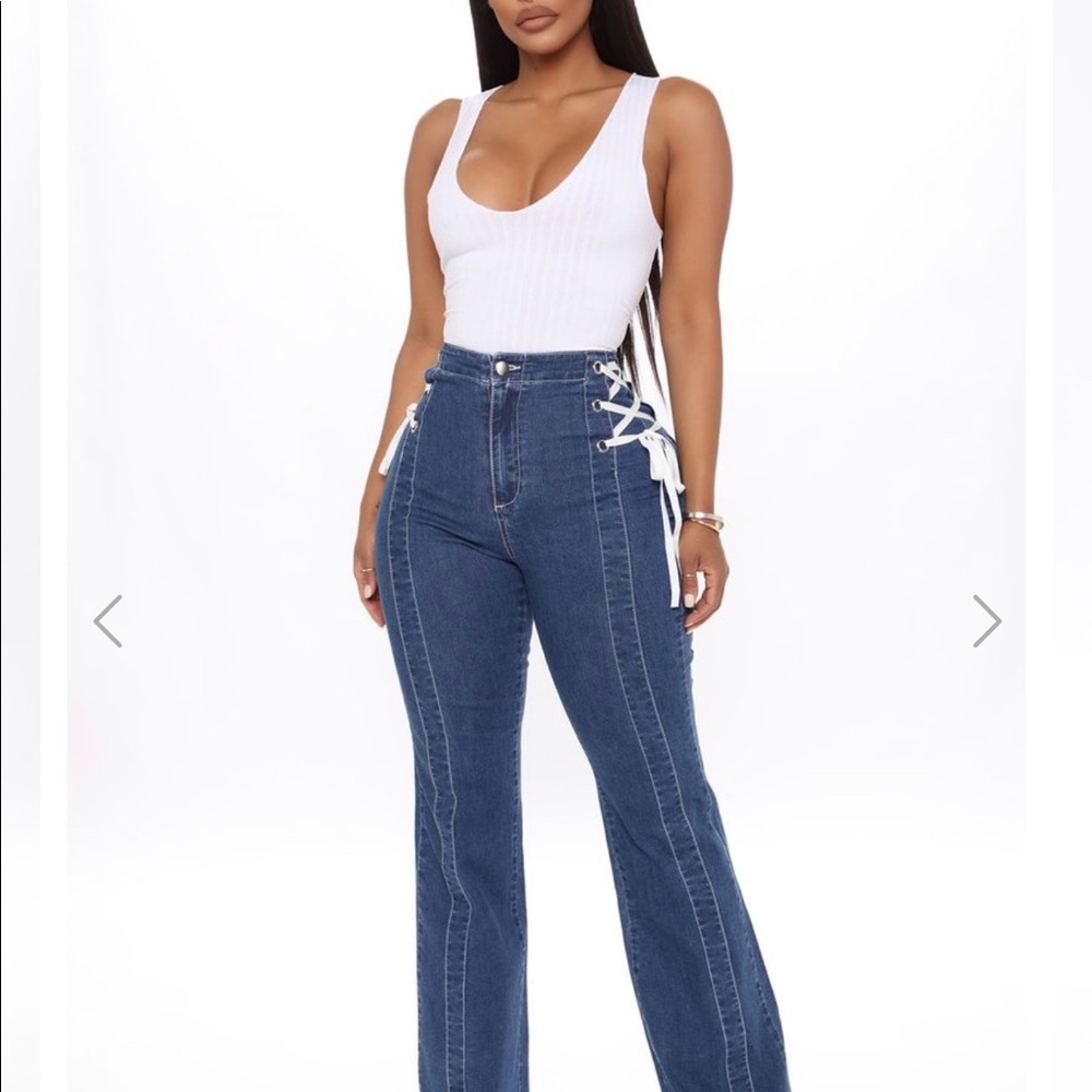 lace up high waisted flare jeans